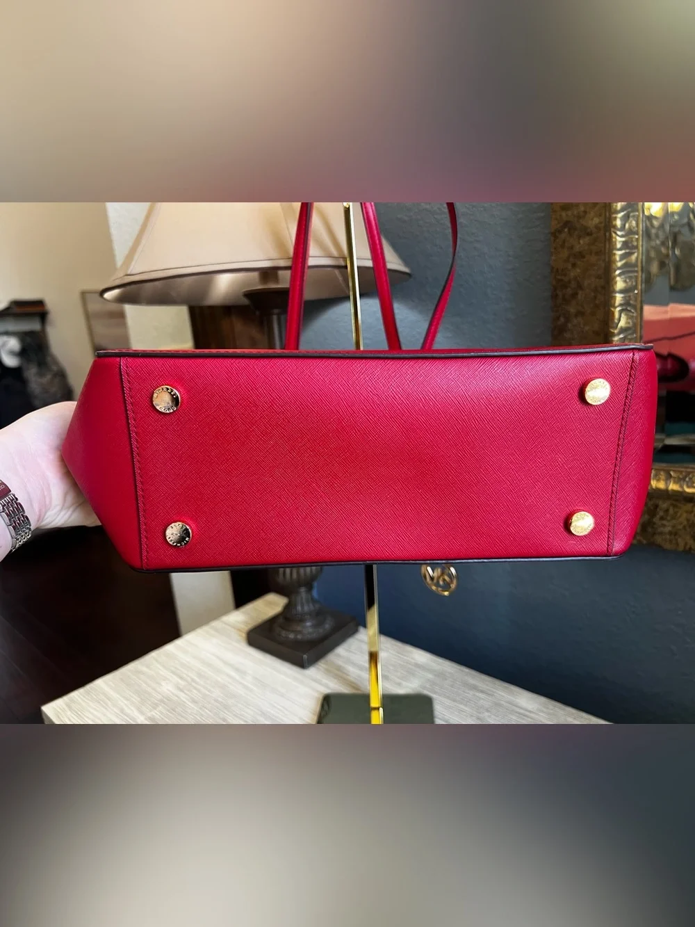 LIKE NEW!!! Michael Kors Bright Red Saffiano Leather Tote with Gold MK Charm - Picture 5 of 16